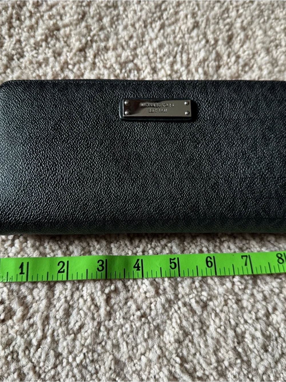 Michael Kors Black Textured Zip-Around Wallet with Silver Plaque